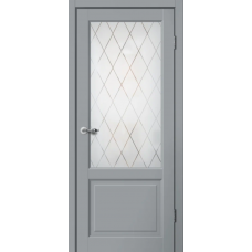 Дверь межкомнатная Сибирь Профиль Классик C02 Эмалит серый, стекло художественное